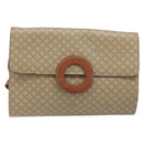 CELINE Macadam Canvas Circle Logo Bag PVC Leather Beige Gold Auth ki6527-13