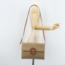 CELINE Macadam Canvas Circle Logo Bag PVC Leather Beige Gold Auth ki6527-22