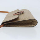 CELINE Macadam Canvas Circle Logo Bag PVC Leather Beige Gold Auth ki6527-4