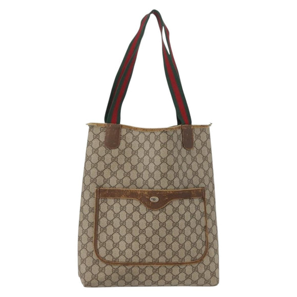 GUCCI GG Supreme Web Sherry Line Tote Bag PVC Beige Red 39 02 003 Auth ki6528