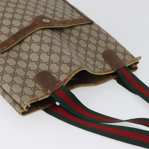 GUCCI GG Supreme Web Sherry Line Tote Bag PVC Beige Red 39 02 003 Auth ki6528