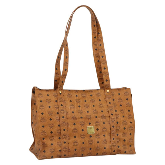 MCM Logogram Vicetos Tote Bag PVC Brown Gold Auth ki6533