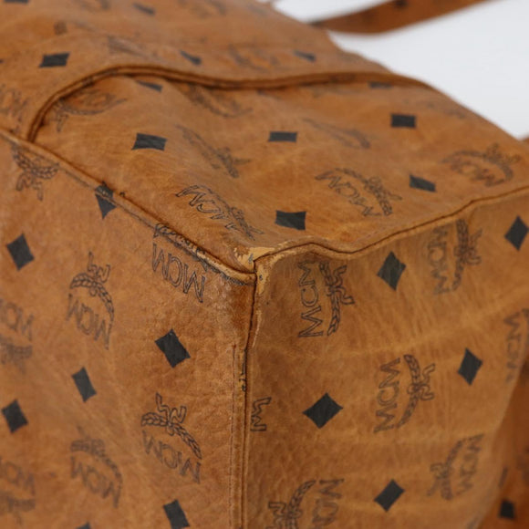 MCM Logogram Vicetos Tote Bag PVC Brown Gold Auth ki6533