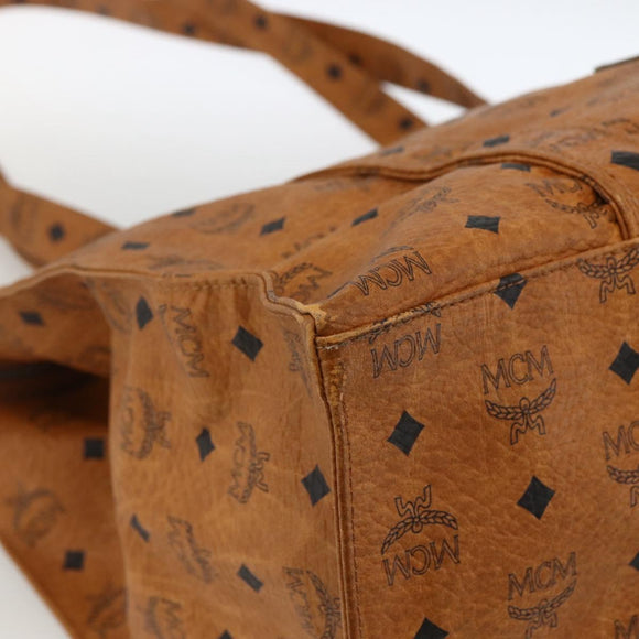 MCM Logogram Vicetos Tote Bag PVC Brown Gold Auth ki6533