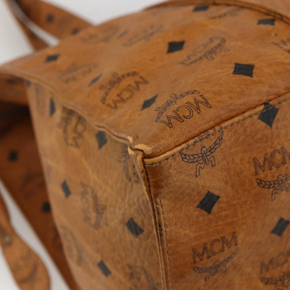 MCM Logogram Vicetos Tote Bag PVC Brown Gold Auth ki6533