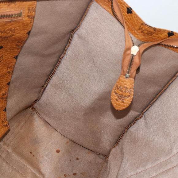 MCM Logogram Vicetos Tote Bag PVC Brown Gold Auth ki6533