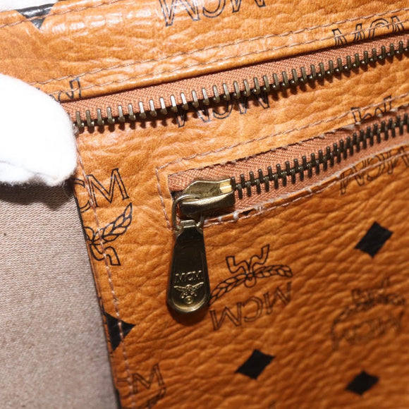 MCM Logogram Vicetos Tote Bag PVC Brown Gold Auth ki6533
