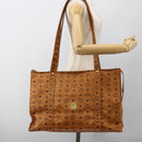 MCM Logogram Vicetos Tote Bag PVC Brown Gold Auth ki6533-22