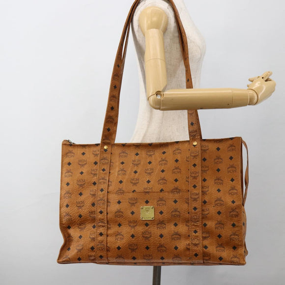 MCM Logogram Vicetos Tote Bag PVC Brown Gold Auth ki6533