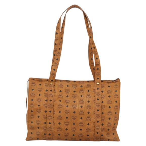 MCM Logogram Vicetos Tote Bag PVC Brown Gold Auth ki6533
