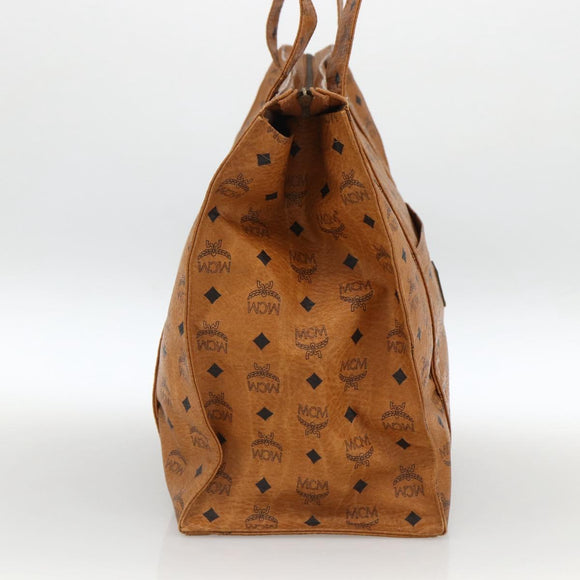 MCM Logogram Vicetos Tote Bag PVC Brown Gold Auth ki6533