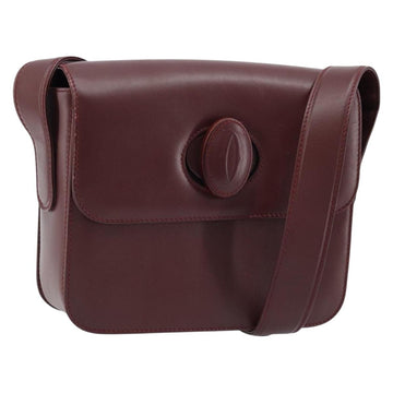 CARTIER Must Line Shoulder Bag Leather Bordeaux Gold Auth ki6537