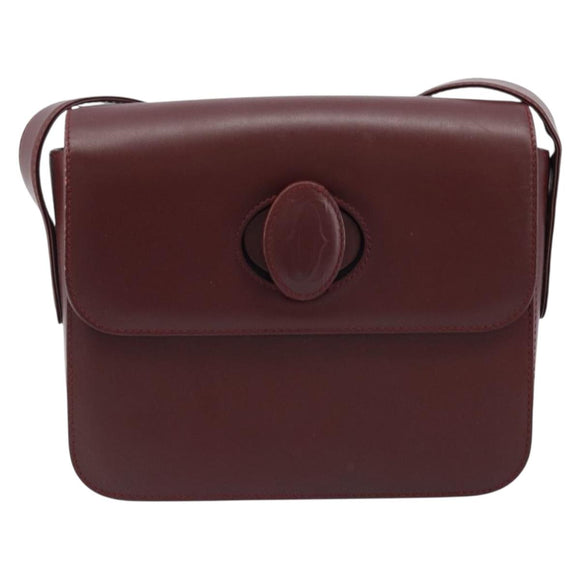 CARTIER Must Line Shoulder Bag Leather Bordeaux Gold Auth ki6537