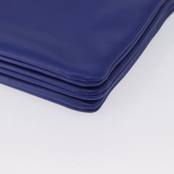 CELINE Trio Large Shoulder Bag Leather Blue Gold Auth ki6538
