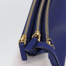 CELINE Trio Large Shoulder Bag Leather Blue Gold Auth ki6538-10