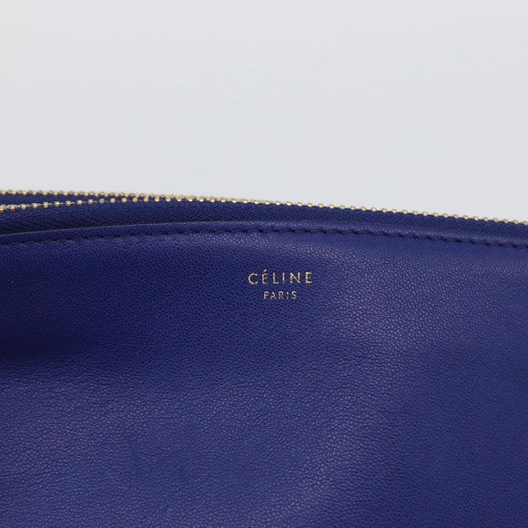 CELINE Trio Large Shoulder Bag Leather Blue Gold Auth ki6538