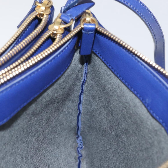 CELINE Trio Large Shoulder Bag Leather Blue Gold Auth ki6538