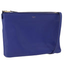CELINE Trio Large Shoulder Bag Leather Blue Gold Auth ki6538-1