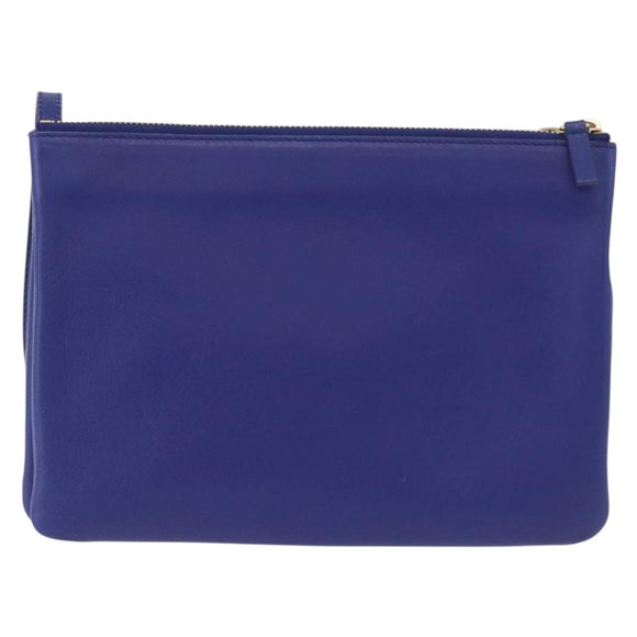 CELINE Trio Large Shoulder Bag Leather Blue Gold Auth ki6538