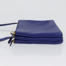 CELINE Trio Large Shoulder Bag Leather Blue Gold Auth ki6538-4