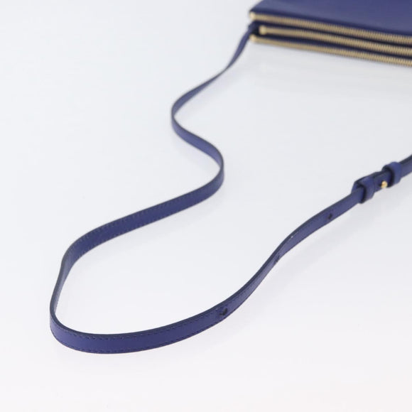 CELINE Trio Large Shoulder Bag Leather Blue Gold Auth ki6538