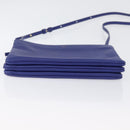 CELINE Trio Large Shoulder Bag Leather Blue Gold Auth ki6538-5