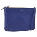 CELINE Trio Large Shoulder Bag Leather Blue Gold Auth ki6539-1