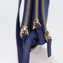 CELINE Trio Large Shoulder Bag Leather Blue Gold Auth ki6539-15
