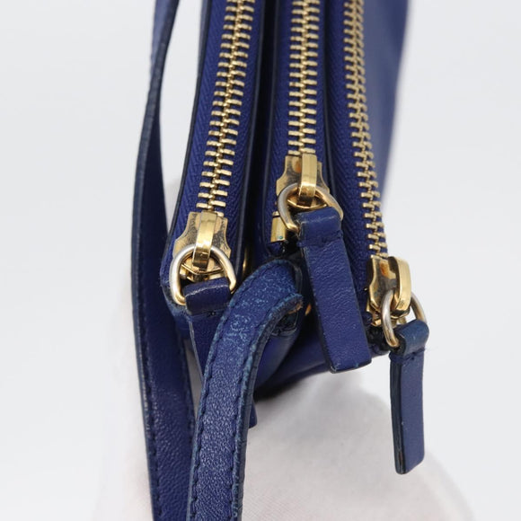 CELINE Trio Large Shoulder Bag Leather Blue Gold Auth ki6539