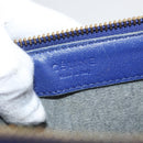 CELINE Trio Large Shoulder Bag Leather Blue Gold Auth ki6539-16