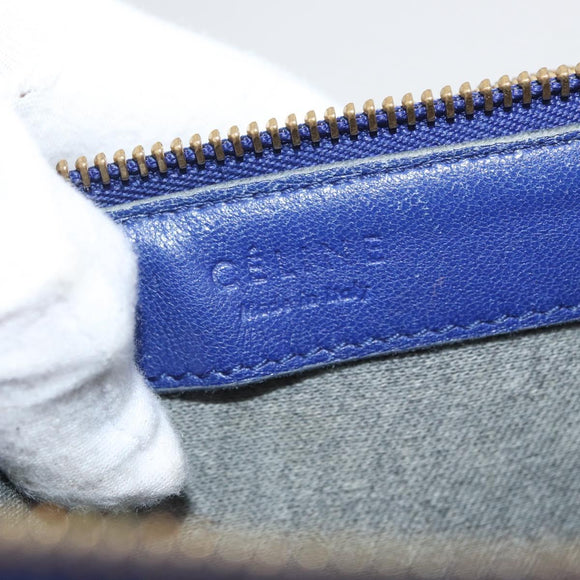 CELINE Trio Large Shoulder Bag Leather Blue Gold Auth ki6539