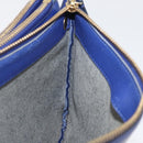 CELINE Trio Large Shoulder Bag Leather Blue Gold Auth ki6539-18