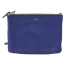 CELINE Trio Large Shoulder Bag Leather Blue Gold Auth ki6539-2