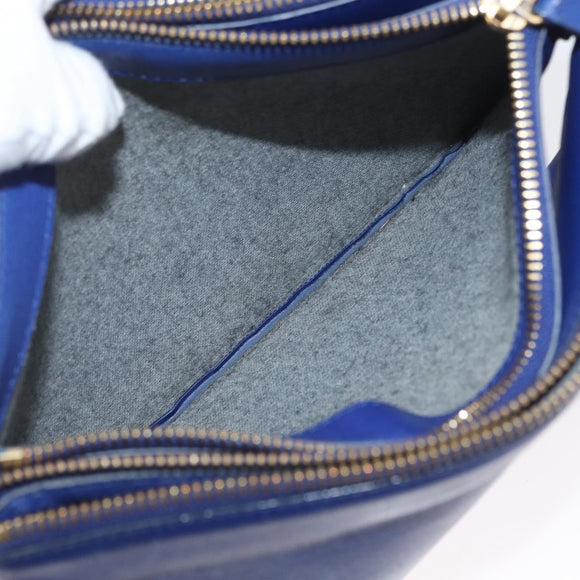 CELINE Trio Large Shoulder Bag Leather Blue Gold Auth ki6539