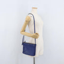 CELINE Trio Large Shoulder Bag Leather Blue Gold Auth ki6539-23