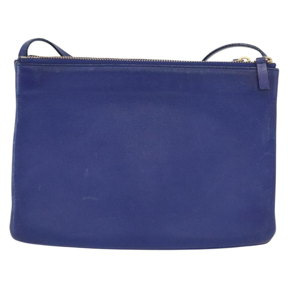 CELINE Trio Large Shoulder Bag Leather Blue Gold Auth ki6539