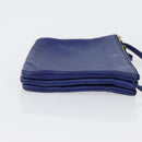 CELINE Trio Large Shoulder Bag Leather Blue Gold Auth ki6539-4
