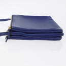 CELINE Trio Large Shoulder Bag Leather Blue Gold Auth ki6539-5