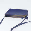 CELINE Trio Large Shoulder Bag Leather Blue Gold Auth ki6539-6