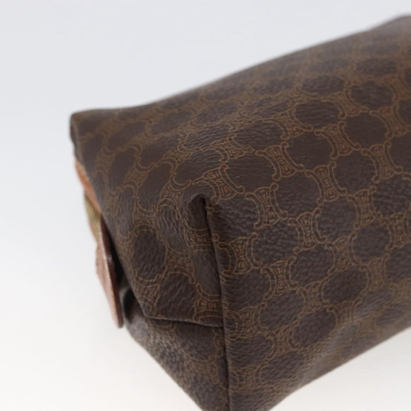 CELINE Macadam Canvas Pouch PVC Leather Brown Gold Auth ki6546