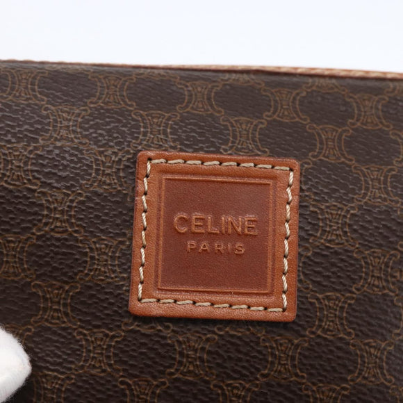 CELINE Macadam Canvas Pouch PVC Leather Brown Gold Auth ki6546