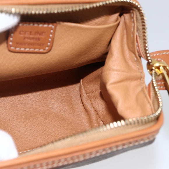 CELINE Macadam Canvas Pouch PVC Leather Brown Gold Auth ki6546