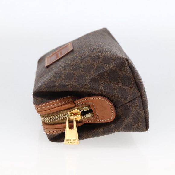 CELINE Macadam Canvas Pouch PVC Leather Brown Gold Auth ki6546