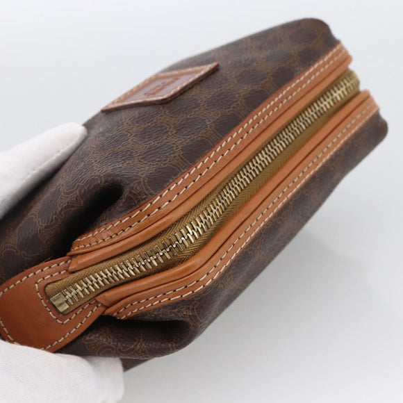 CELINE Macadam Canvas Pouch PVC Leather Brown Gold Auth ki6546