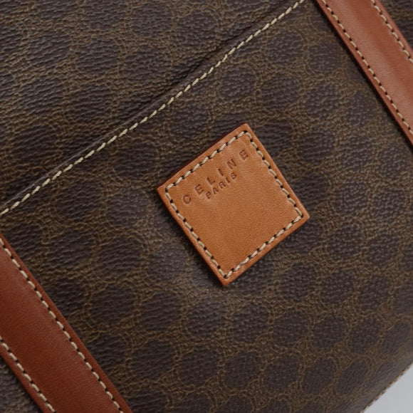 CELINE Macadam Canvas Boston Tasche PVC Leder Braun Gold Auth ki6547
