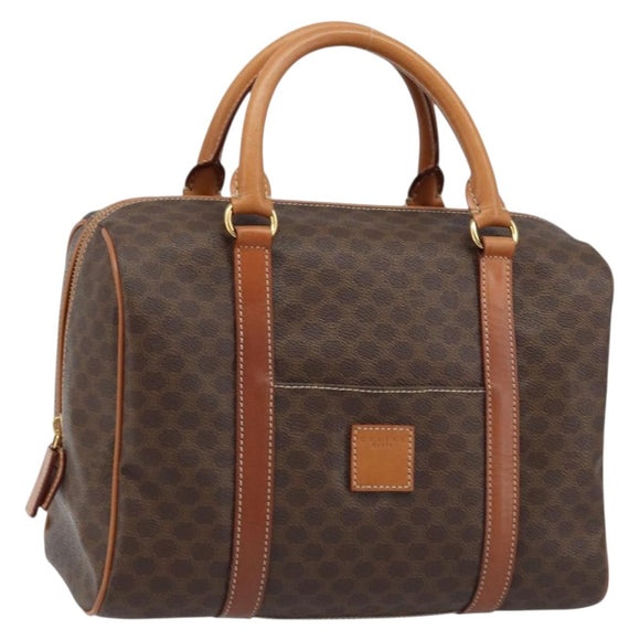 CELINE Macadam Canvas Boston Tasche PVC Leder Braun Gold Auth ki6547