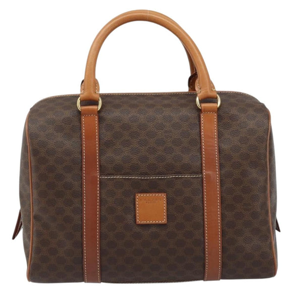 CELINE Macadam Canvas Boston Tasche PVC Leder Braun Gold Auth ki6547