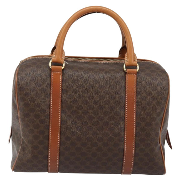 CELINE Macadam Canvas Boston Tasche PVC Leder Braun Gold Auth ki6547