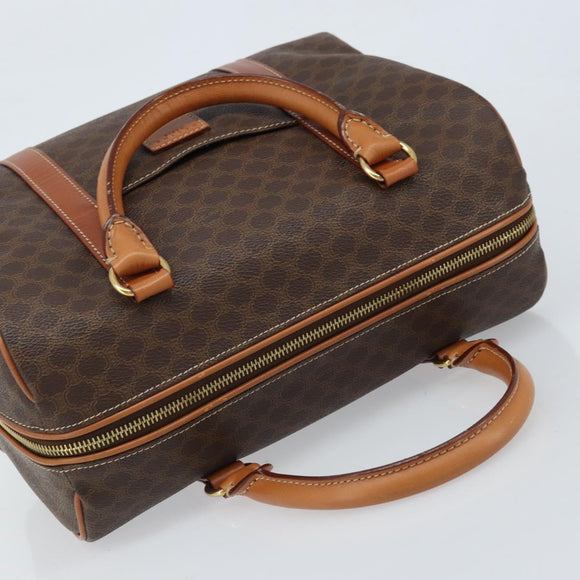 CELINE Macadam Canvas Boston Tasche PVC Leder Braun Gold Auth ki6547