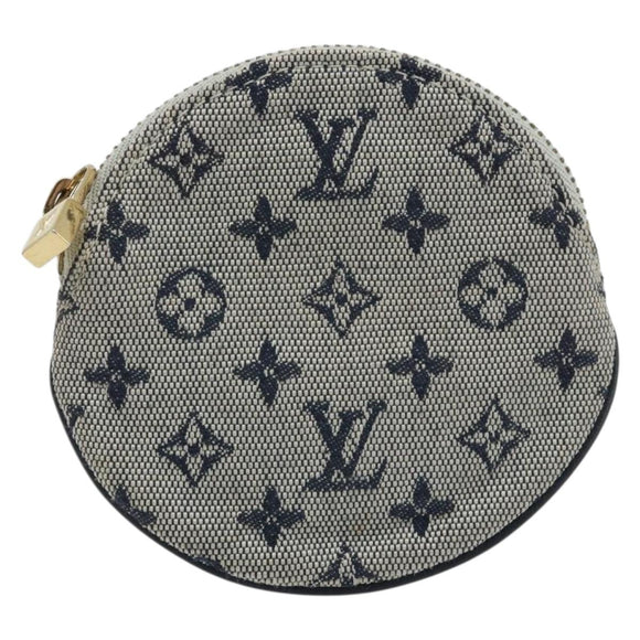 LOUIS VUITTON Mini Porte Monnaie Round Coin Purse Blue M92460 LV Auth ki6549
